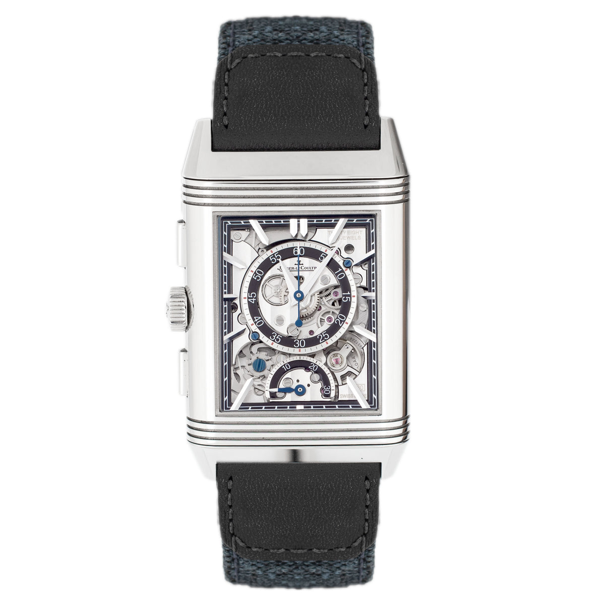 Jaeger-LeCoultre Reverso Tribute Chronograph Stainless Steel Blue Dial 49.4x29.9mm Q389848J Full Set