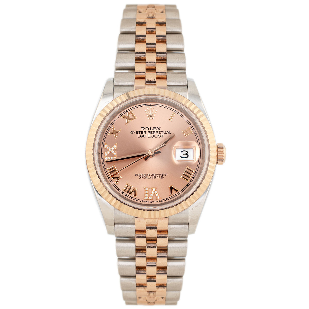 Rolex Datejust 36 Stainless Steel & Rose Gold Pink Dial Fluted Jubilee 36mm 126231 Full Set