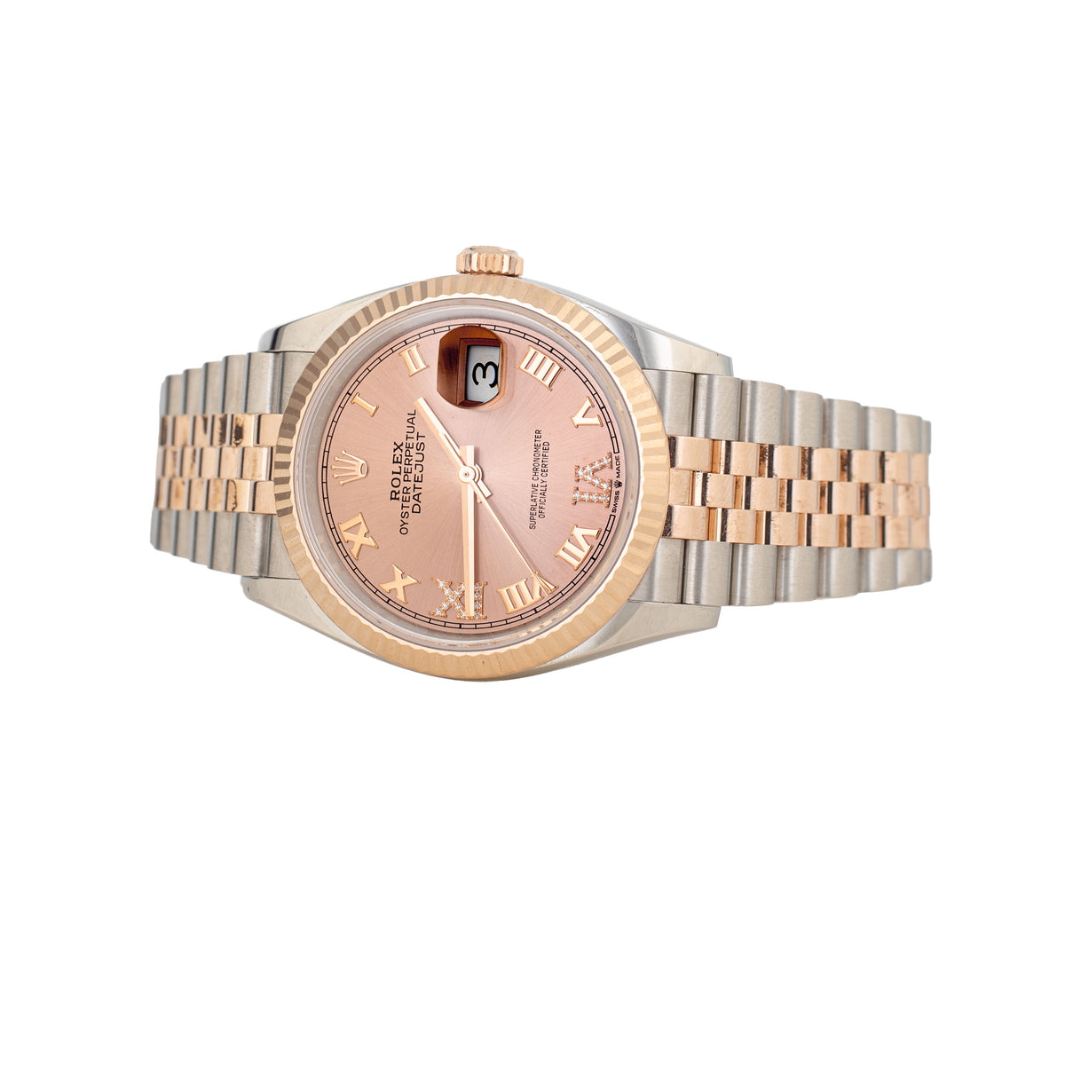 Rolex Datejust 36 Stainless Steel & Rose Gold Pink Dial Fluted Jubilee 36mm 126231 Full Set