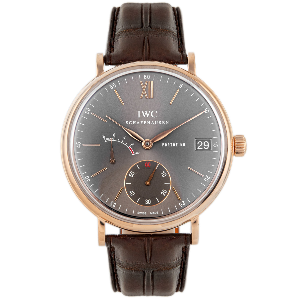 IWC Portofino Hand-Wound Eight Days Rose Gold Gray Dial 45mm IW510104 Full Set