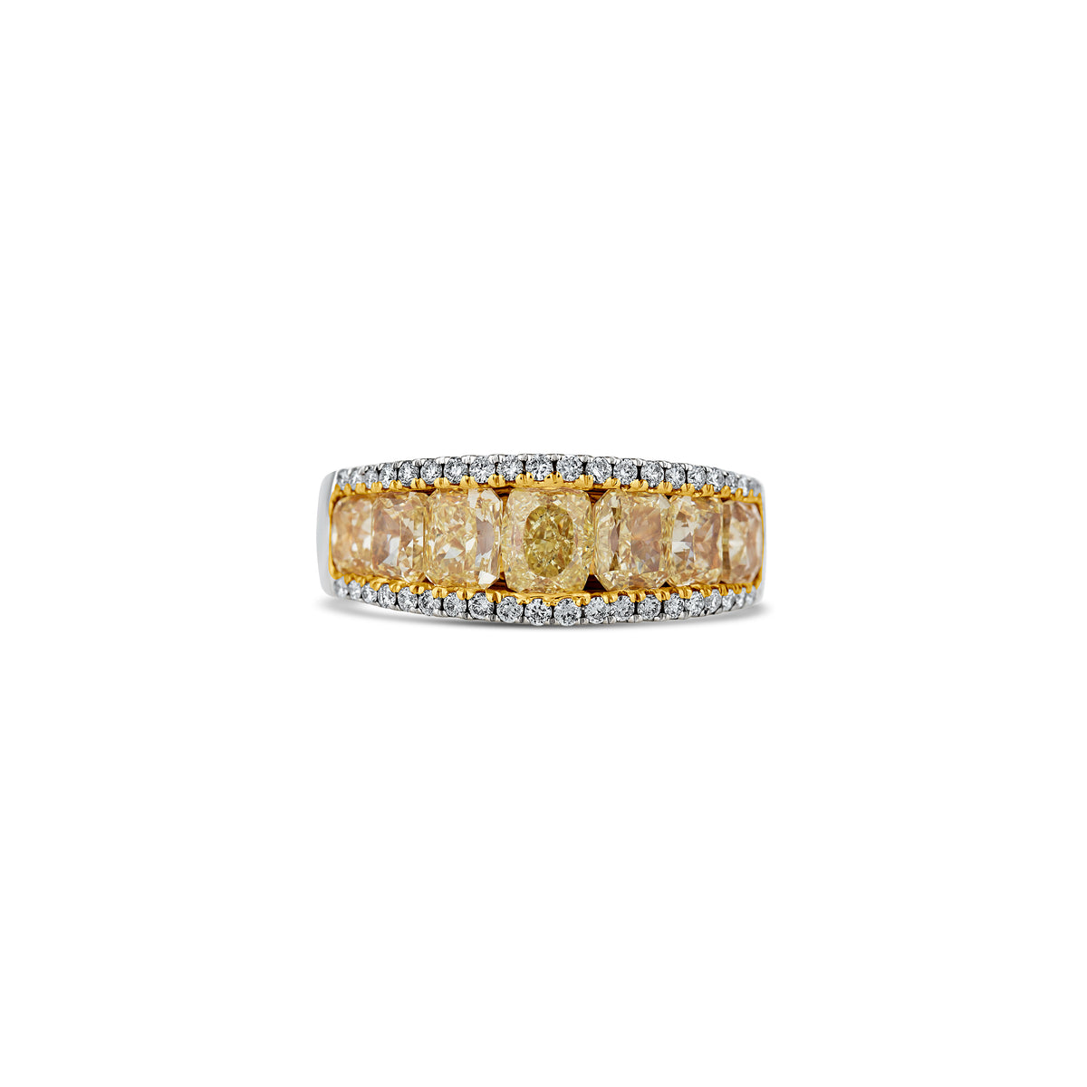 18k White/Yellow Gold Cushion Yellow Diamond and Round Diamond Band