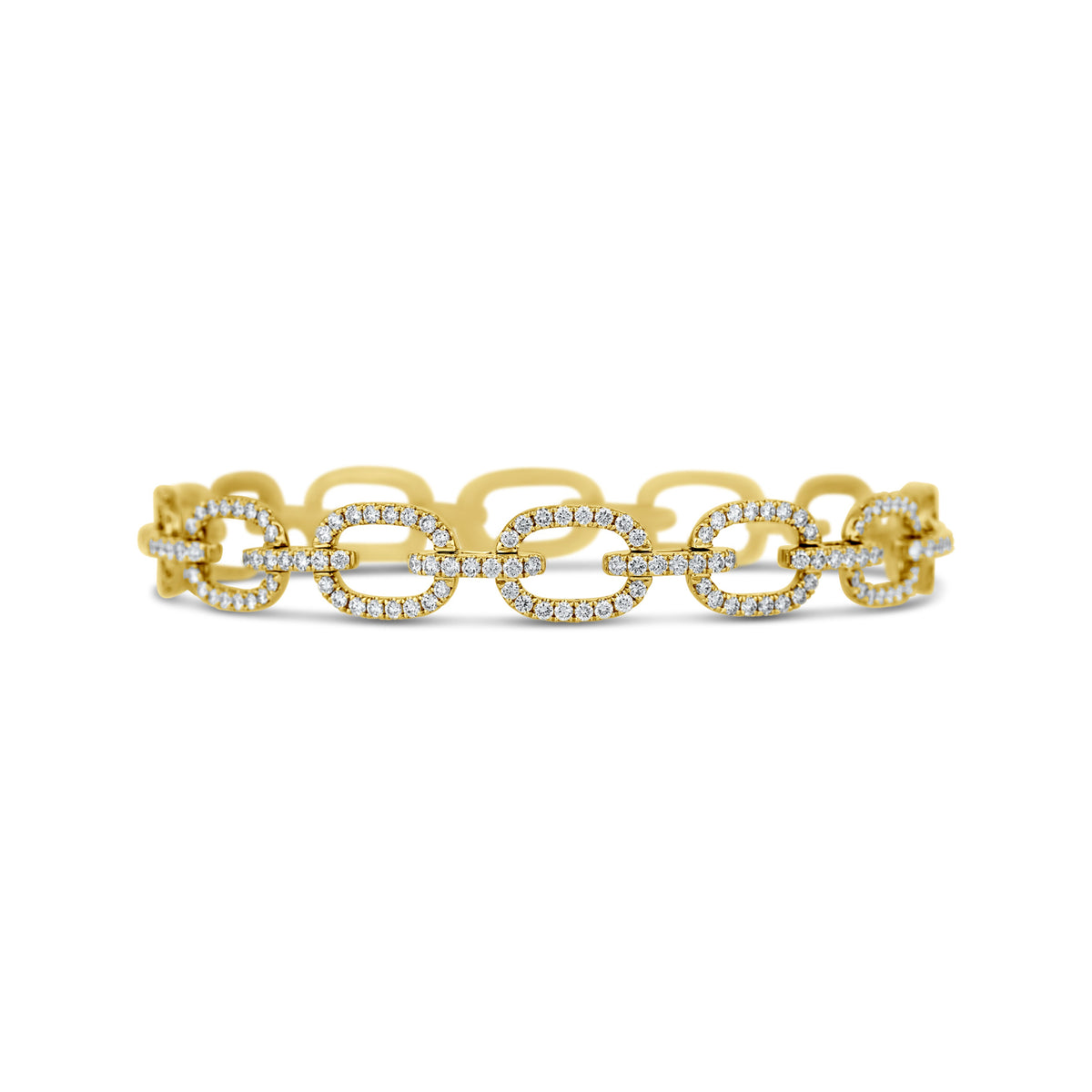 18k Yellow Gold Pavé Diamond Open Oval Link Bracelet