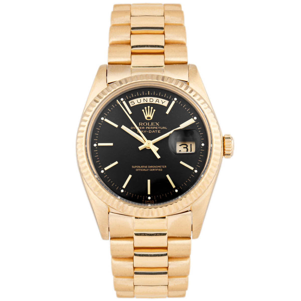 Rolex Day-Date President 36 Yellow Gold Black Dial 36mm 1803