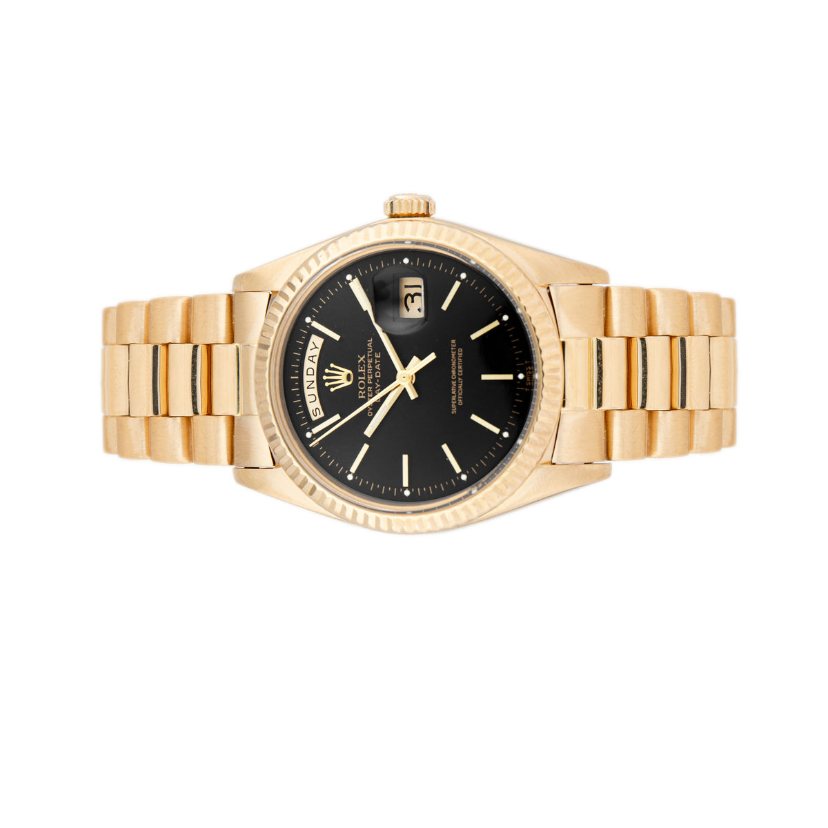 Rolex Day-Date President 36 Yellow Gold Black Dial 36mm 1803