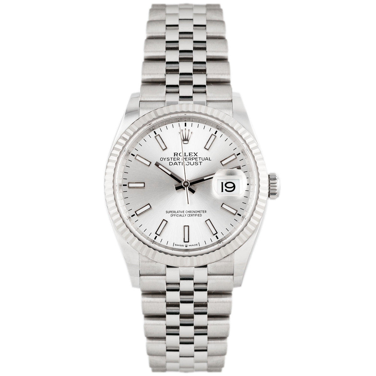 Rolex Datejust Fluted Bezel Jubilee Stainless Steel Silver Dial 36mm 126234 Full Set