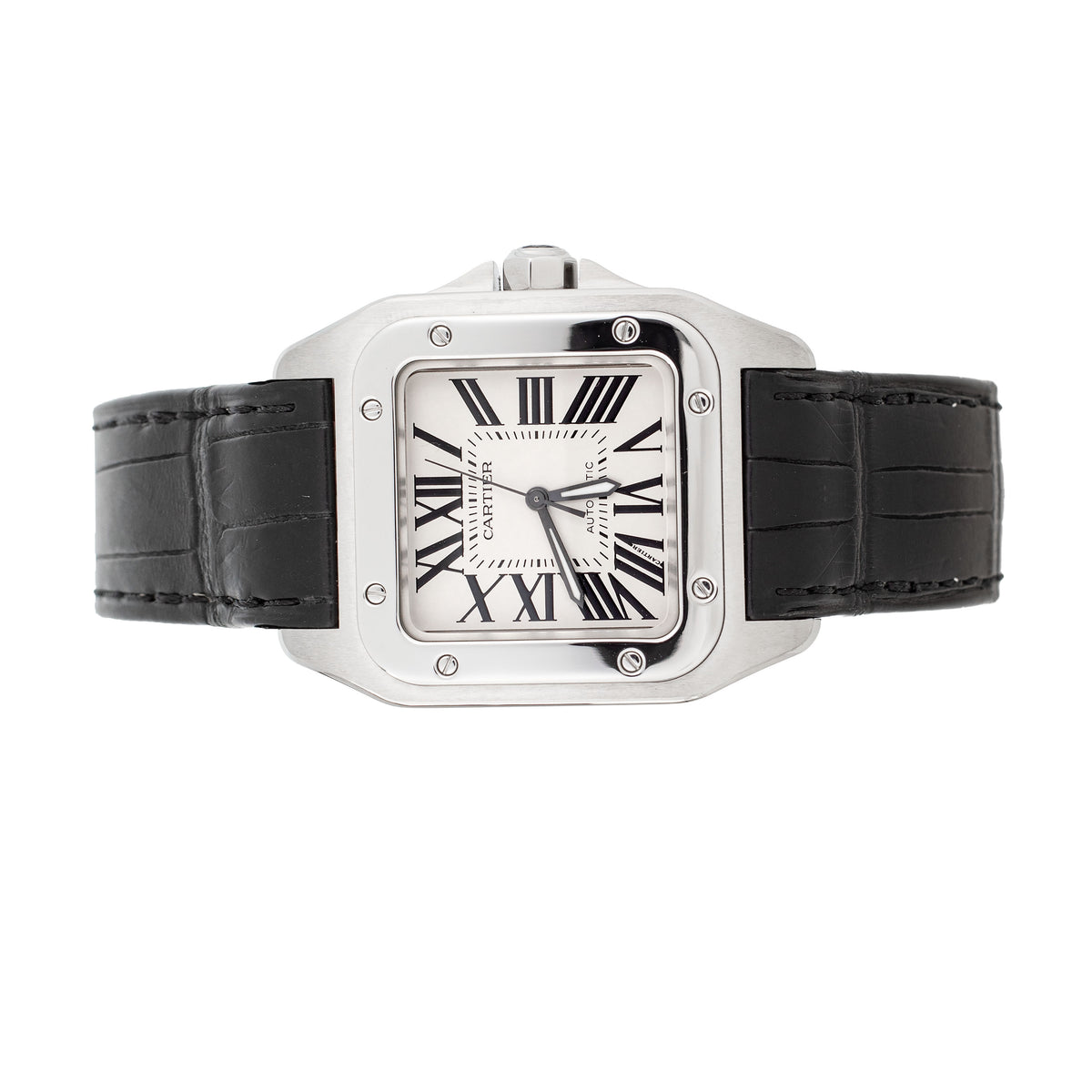 Cartier Santos 100 Stainless Steel Silver Dial 33x35.6mm W20106X8 Full Set