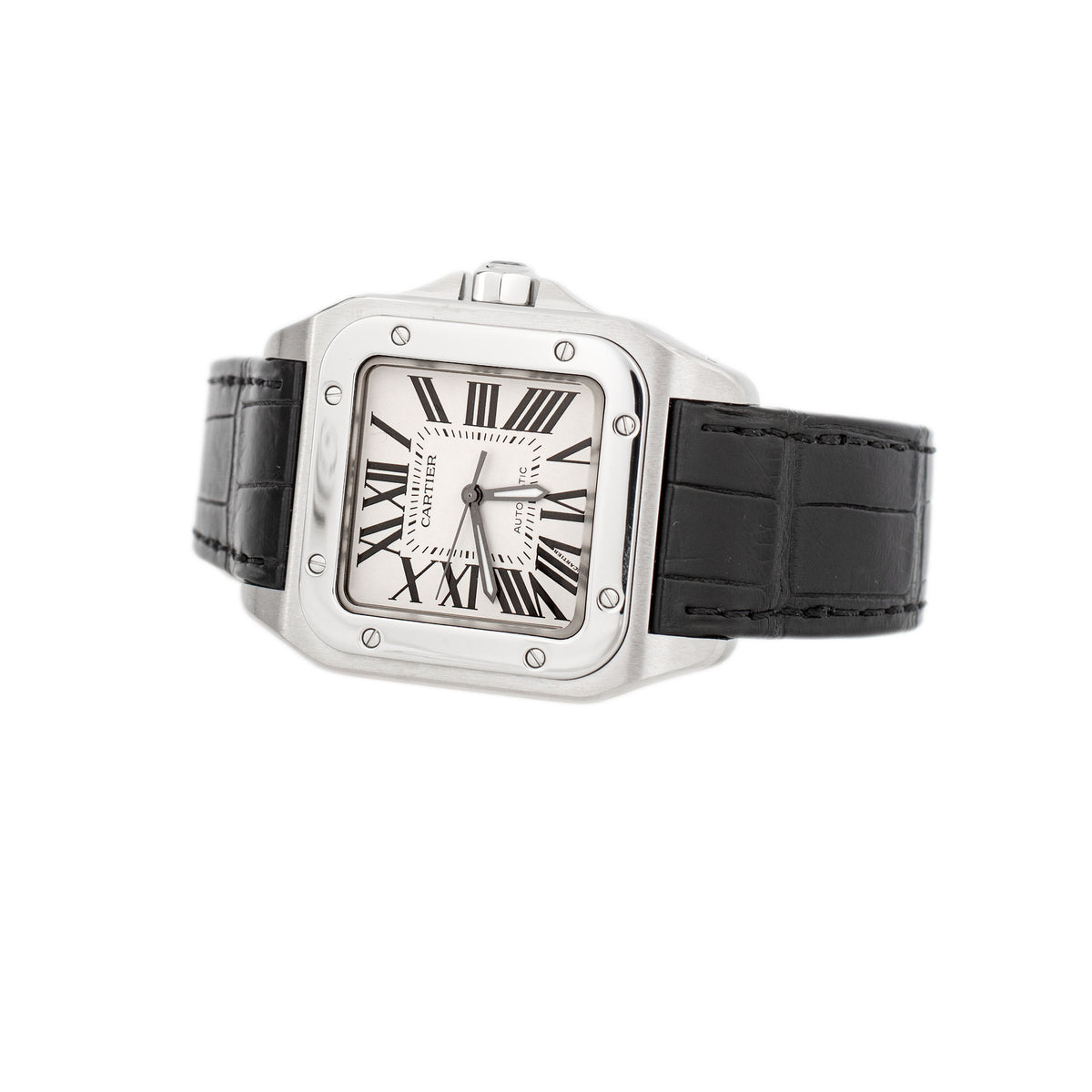 Cartier Santos 100 Stainless Steel Silver Dial 33x35.6mm W20106X8 Full Set