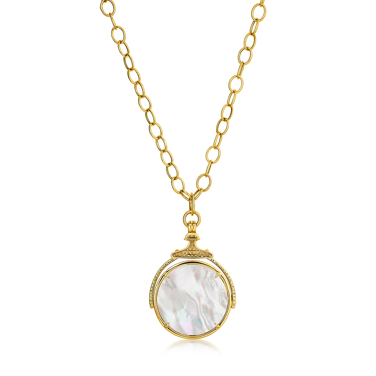 Syna Jewels 18k Yellow Gold Mother of Pearl and Diamond Pendant