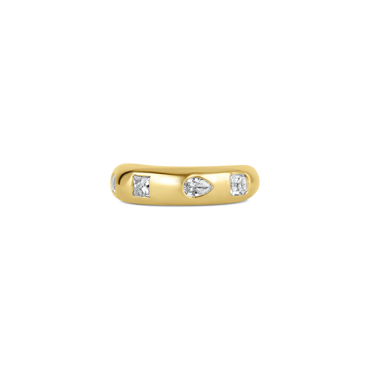 14k Yellow Gold Multi Shape Diamond Burnish Set Band