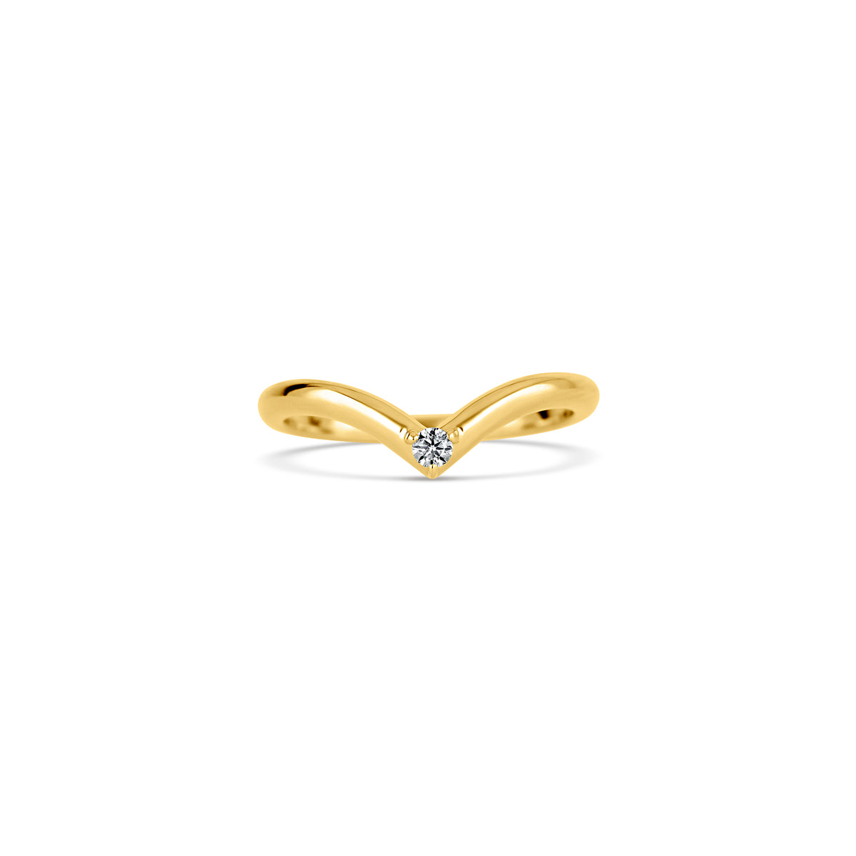14k Yellow Gold Round Diamond Chevron Band