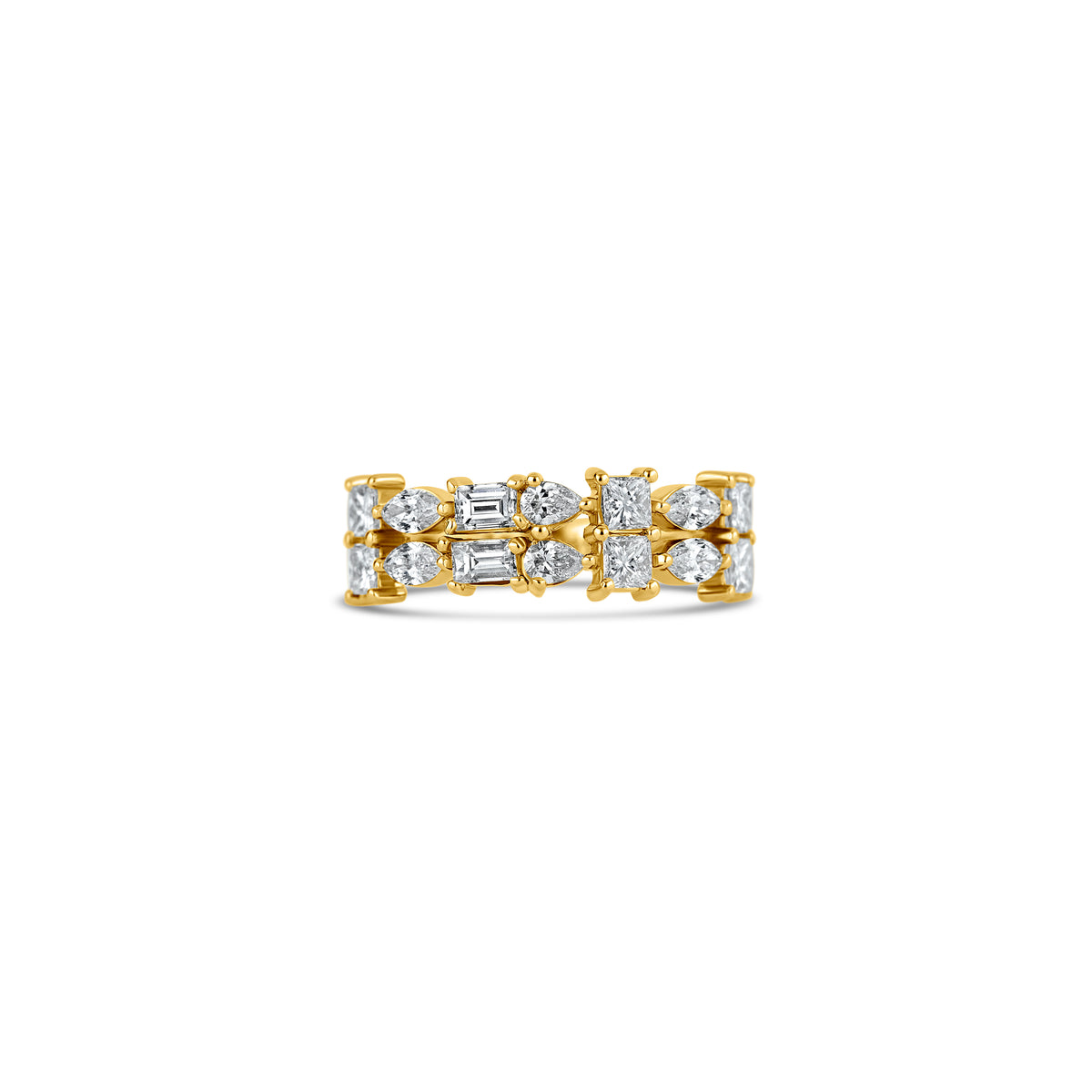 14k Yellow Gold Multi Shape Diamond Two Row Band