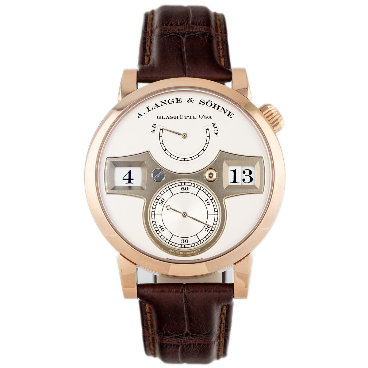 A. Lange & Sohne Zeitwerk Rose Gold Silver Dial 41mm 140.032