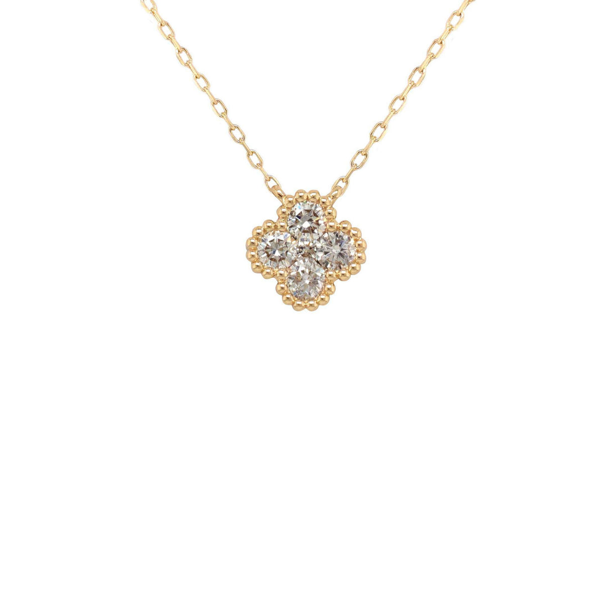 14k Yellow Gold Round Diamond Cluster Milgrain Necklace