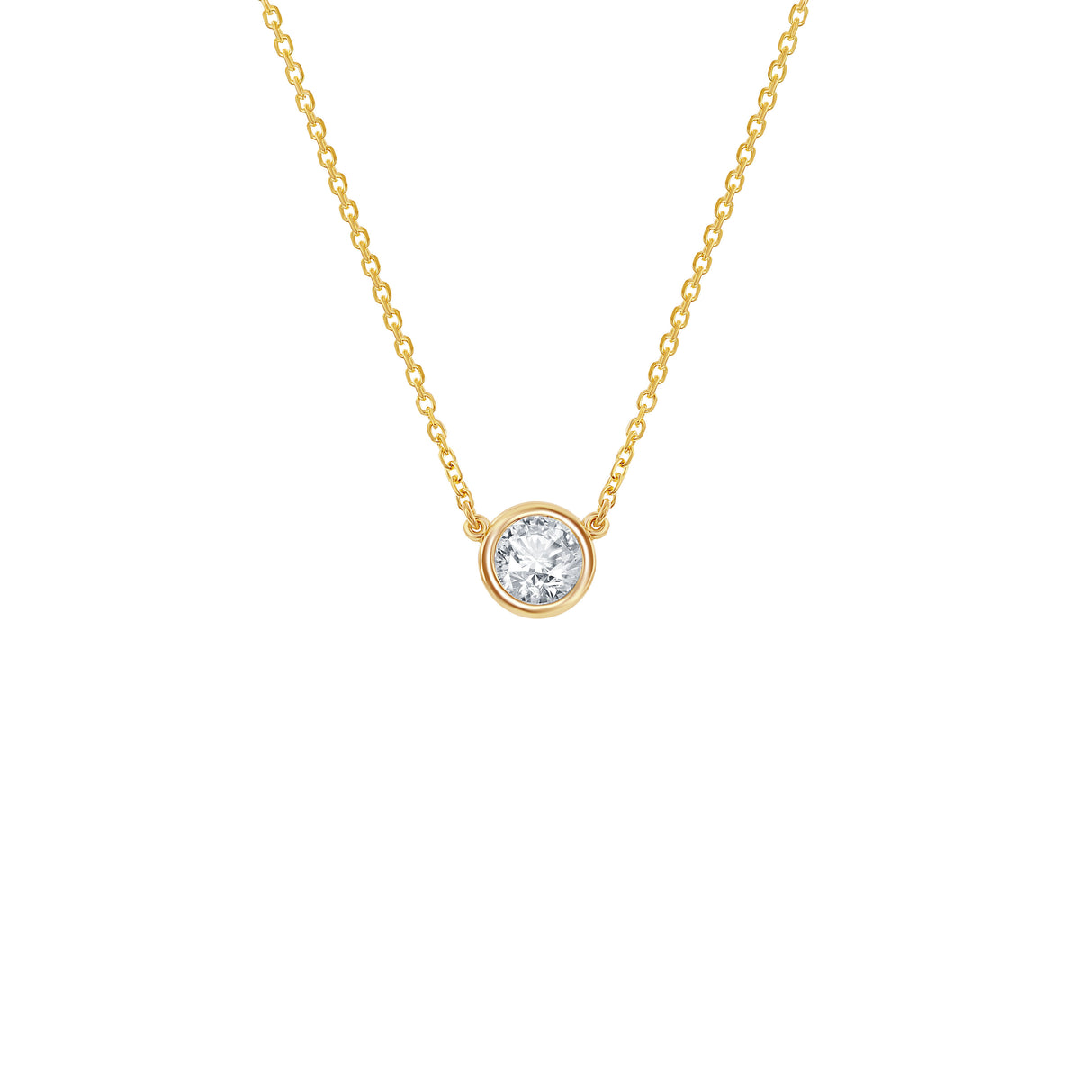 14k Yellow Gold 0.41ct Round Diamond Bezel Set Solitaire Necklace