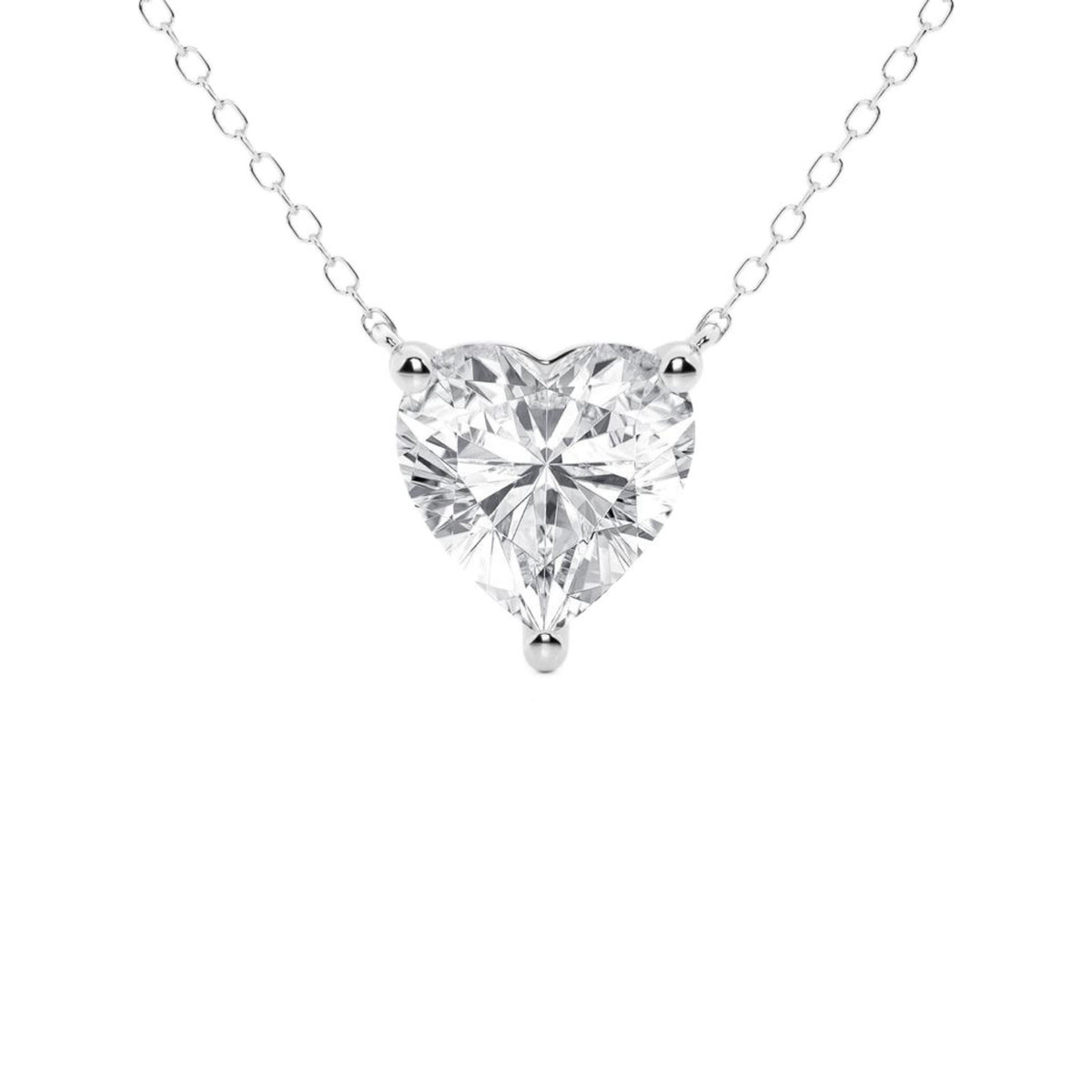 14k White Gold Lab Grown Heart Diamond Open Back Solitaire Necklace