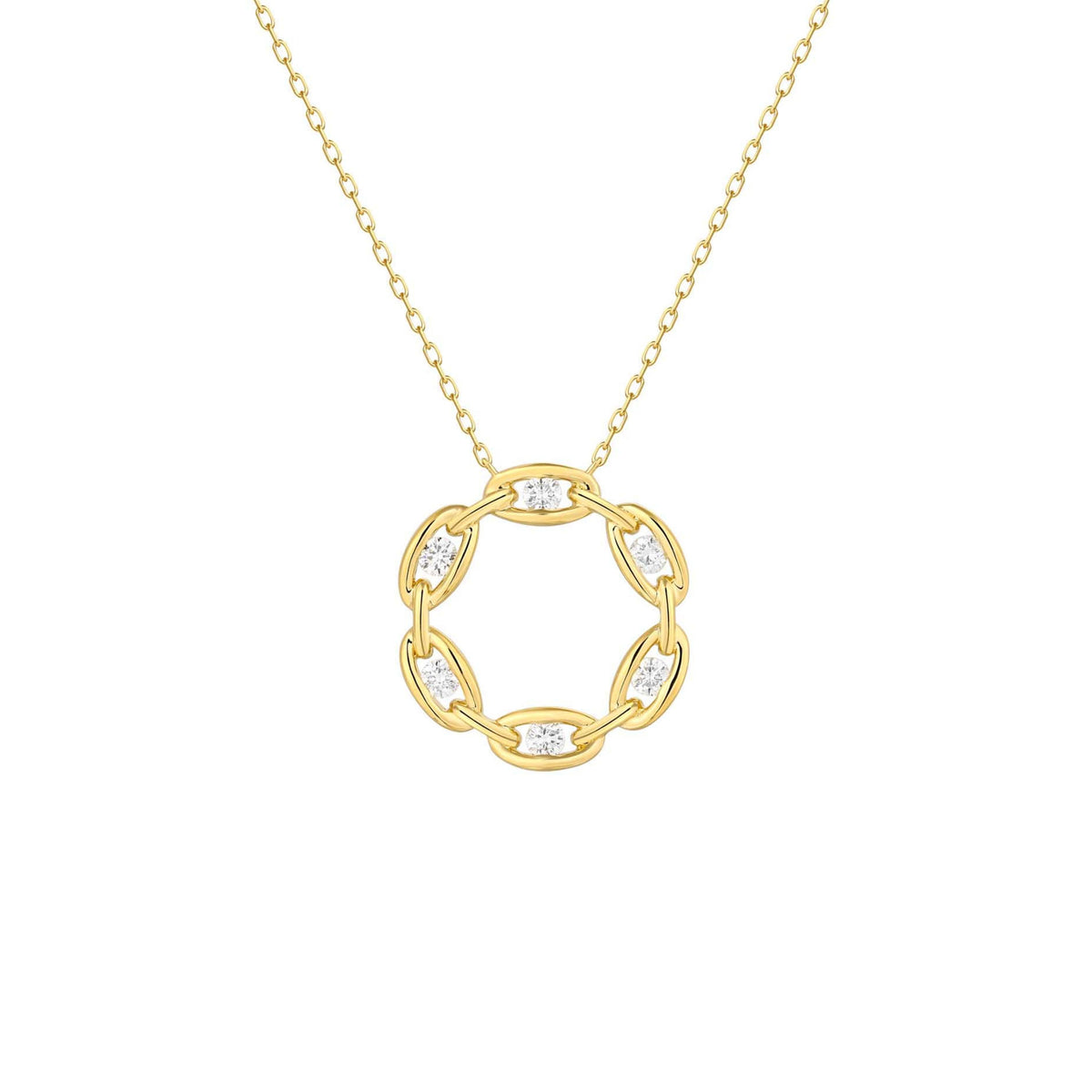 14k Yellow Gold Diamond Link Circle Necklace