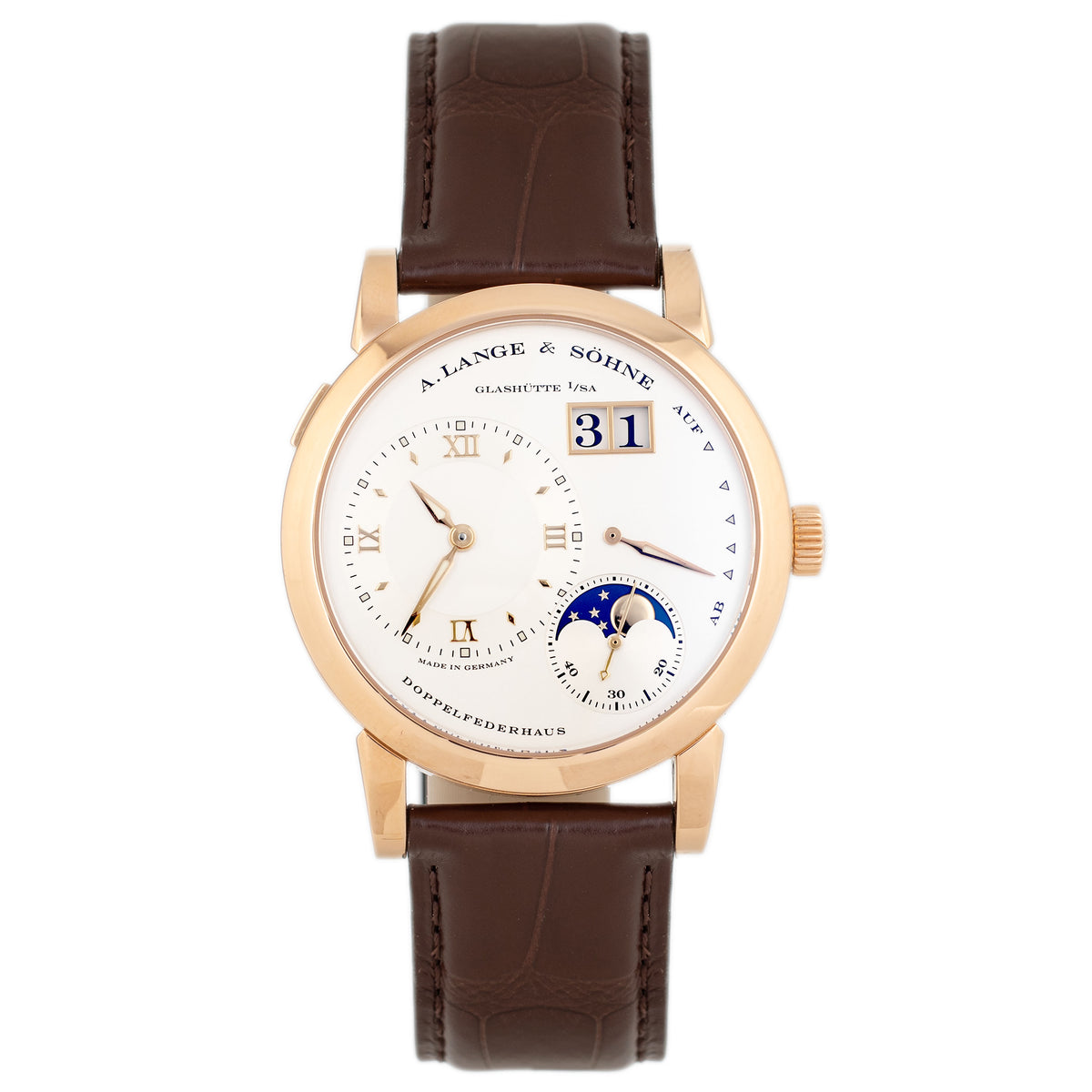 A. Lange & Sohne Lange 1 Moonphase Rose Gold Silver Dial 38mm 109.032