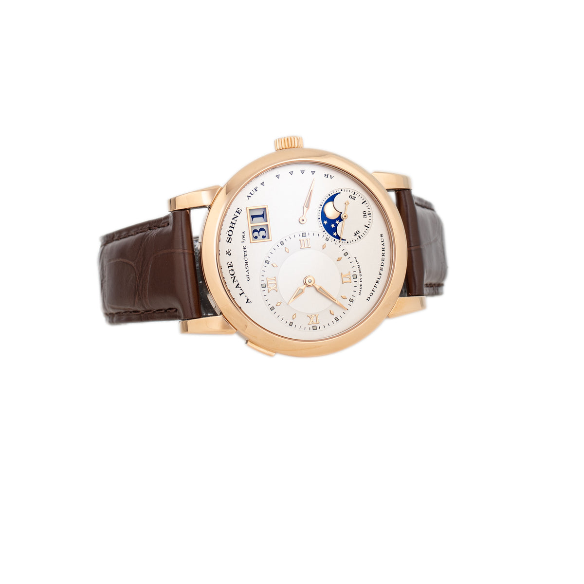 A. Lange & Sohne Lange 1 Moonphase Rose Gold Silver Dial 38mm 109.032