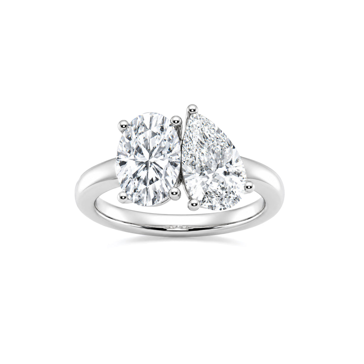 14k White Gold Lab Grown Oval and Pear Diamond Toi et Moi Ring