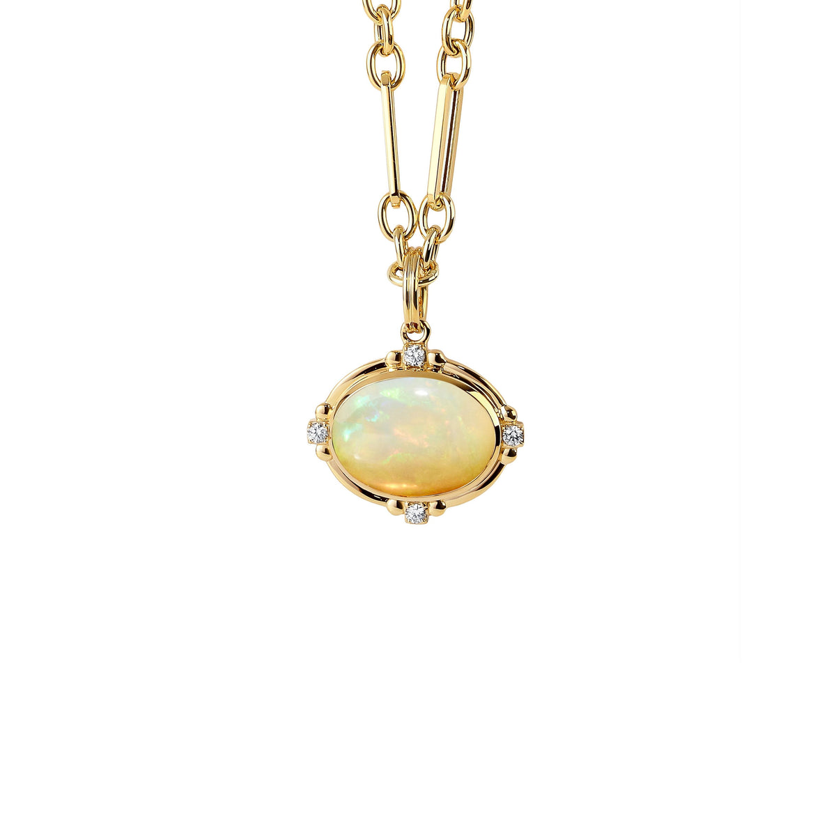 Syna Jewels 18k Yellow Gold Axia Oval Ethiopian Opal and Diamond Pendant
