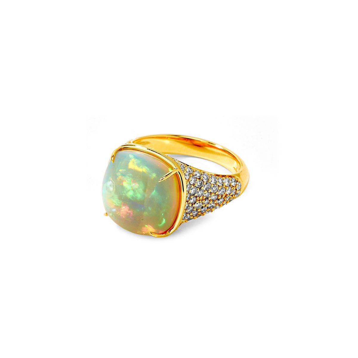 Syna Jewels 18k Yellow Gold Ethiopian Opal and Diamond Pavé Ring