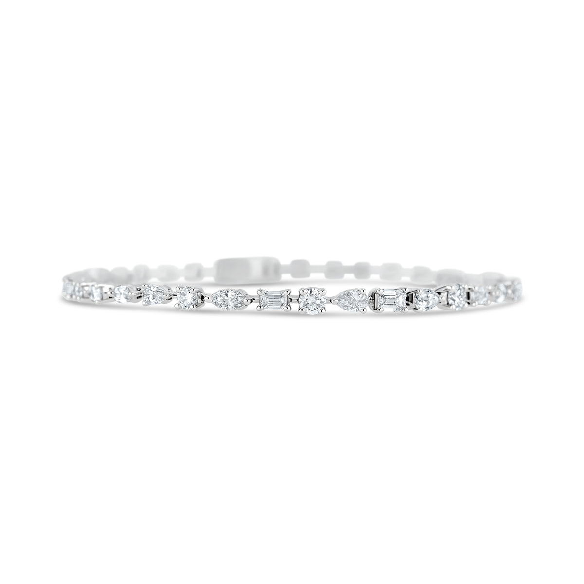 18k White Gold Round, Pear, Marquise, and Emerald Shape Diamond Bracelet