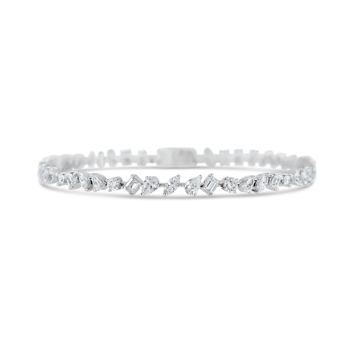 18k White Gold Pear, Round, Marquise, Emerald Shape, and Baguette Diamond Bracelet