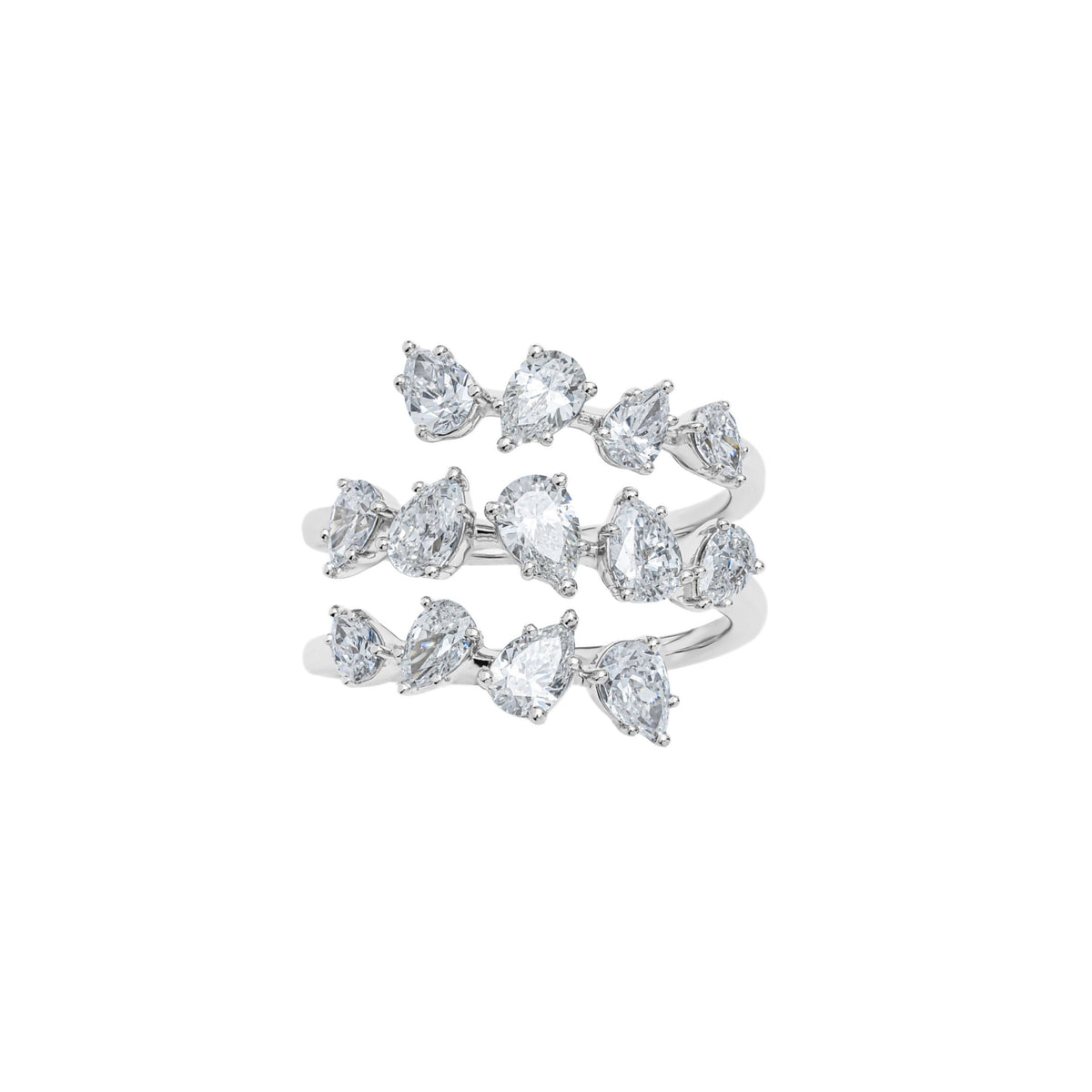 18k White Gold Pear Diamond Three-Row Ring
