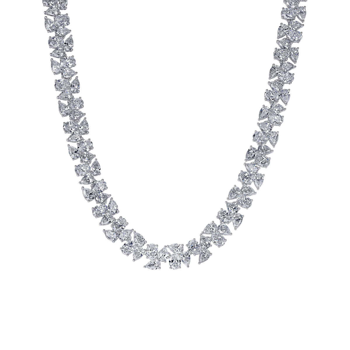 18k White Gold Multi-Shape Diamond Cluster Necklace