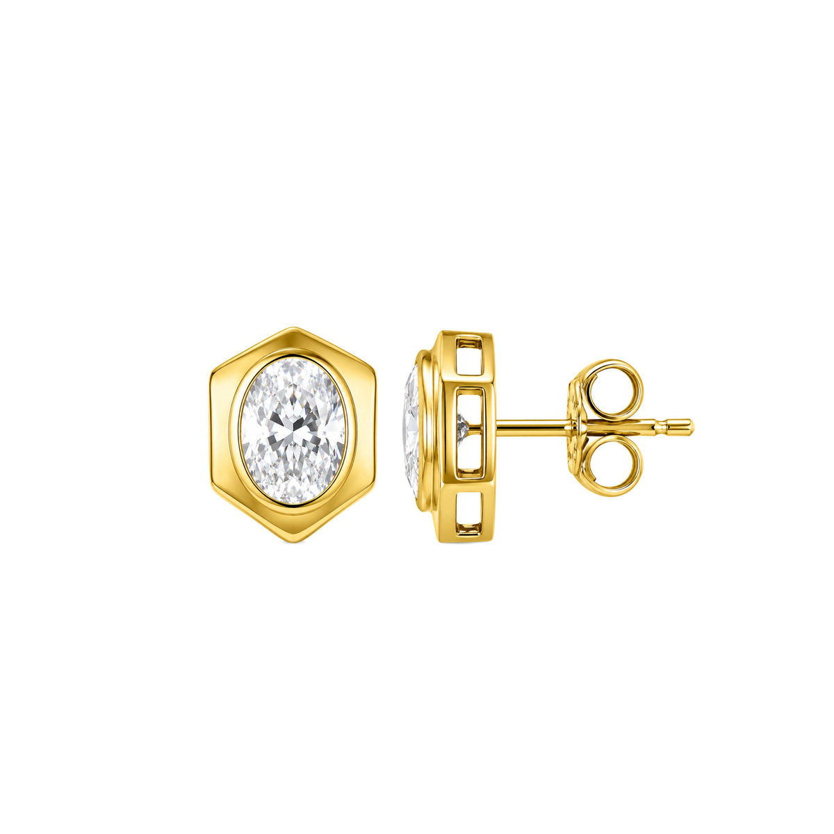 14k Yellow Gold Lab Grown Oval Diamond Bezel Set Stud Earrings 1.50cttw
