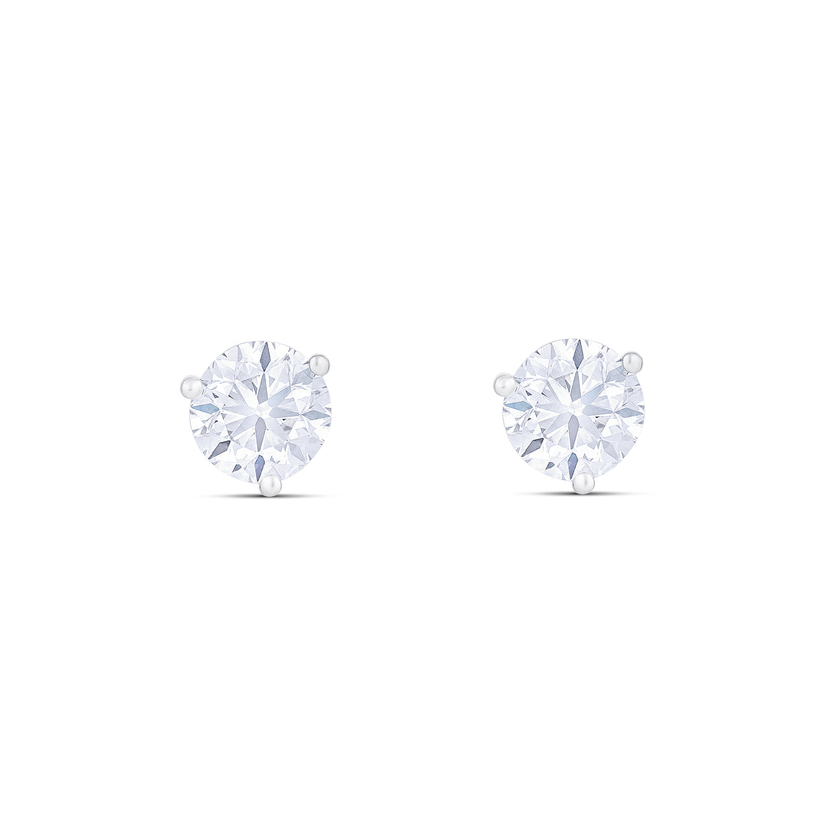 18k White Gold Three Prong Martini Round Diamond Stud Earrings 2.00cttw