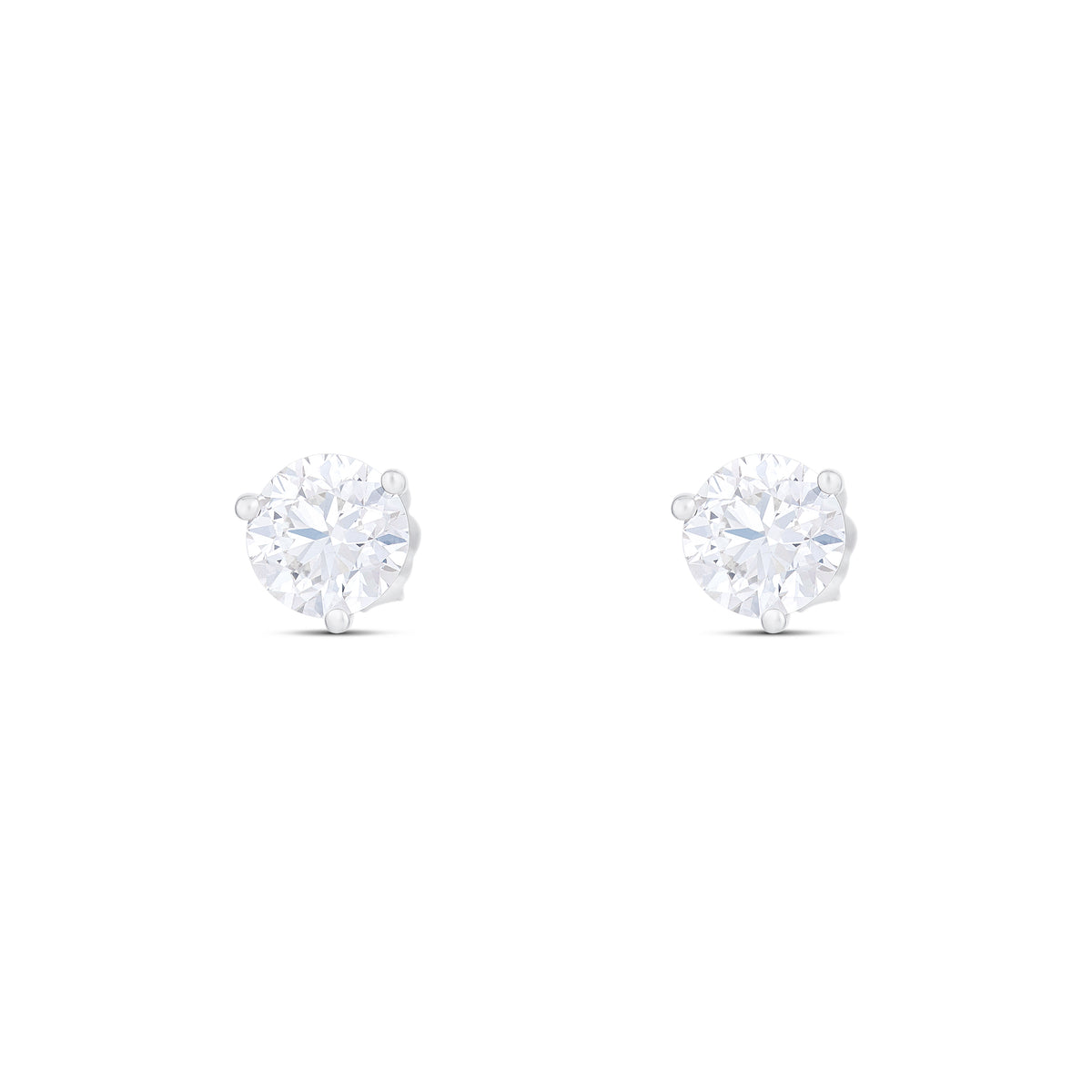 18k White Gold Three Prong Martini Round Diamond Stud Earrings 2.00cttw