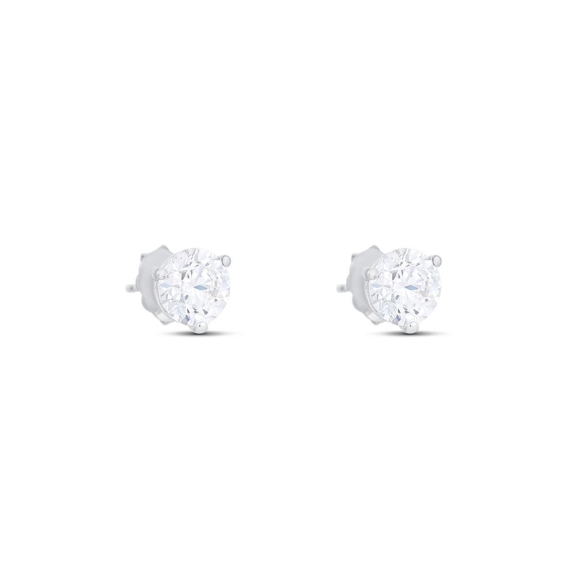 18k White Gold Three Prong Martini Round Diamond Stud Earrings 2.00cttw