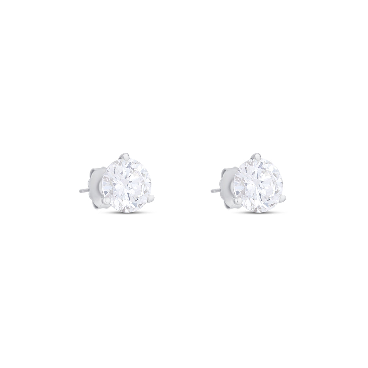 18k White Gold Three Prong Martini Round Diamond Stud Earrings 4.01cttw