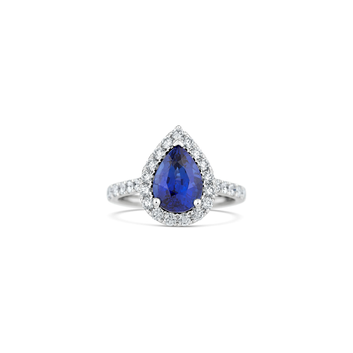 18k White Gold 2.85ct Pear Sapphire and Diamond Halo Ring