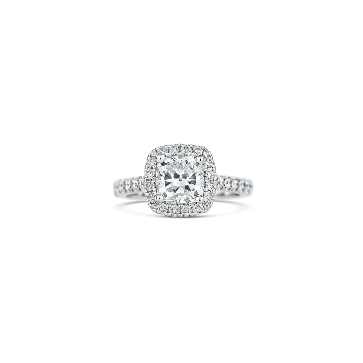 18k White Gold 1.73ct Cushion Diamond Halo Engagement Ring