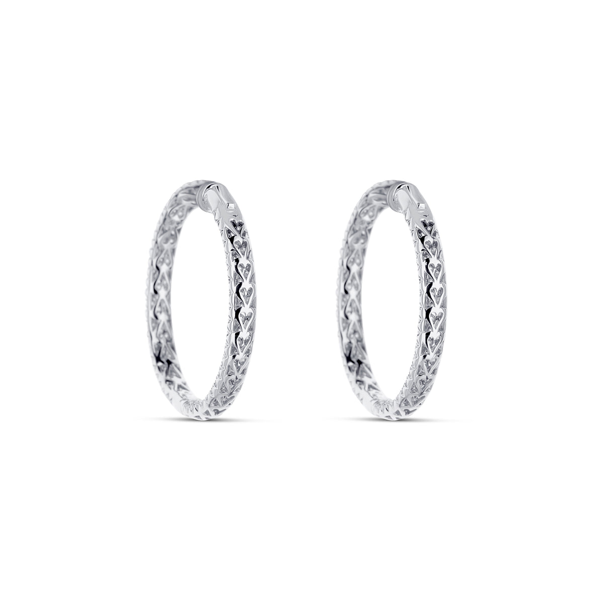 18k White Gold Diamond Pavé Inside Outside Hoop Earrings
