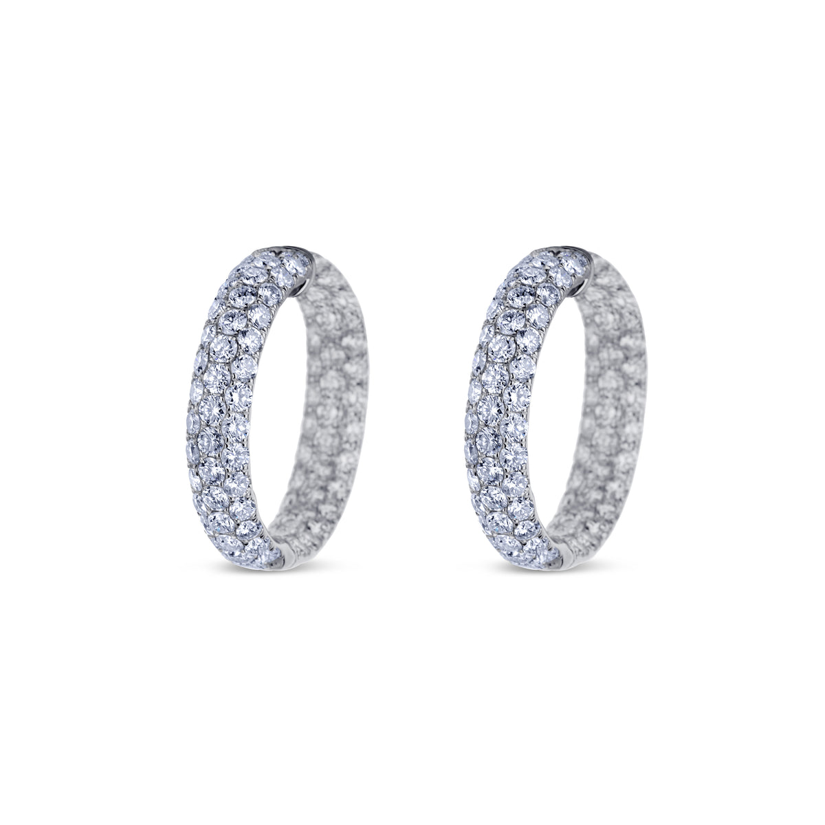 18k White Gold Diamond Pavé Inside Outside Hoop Earrings