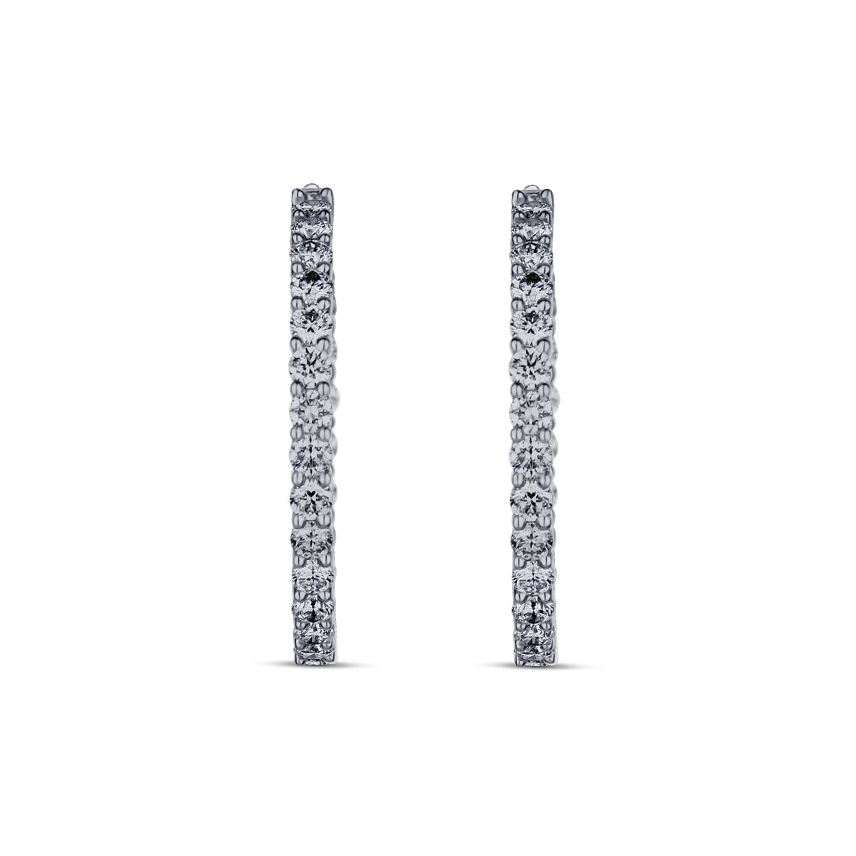 18k White Gold Diamond Inside Outside Shared Prong Hoop Earrings
