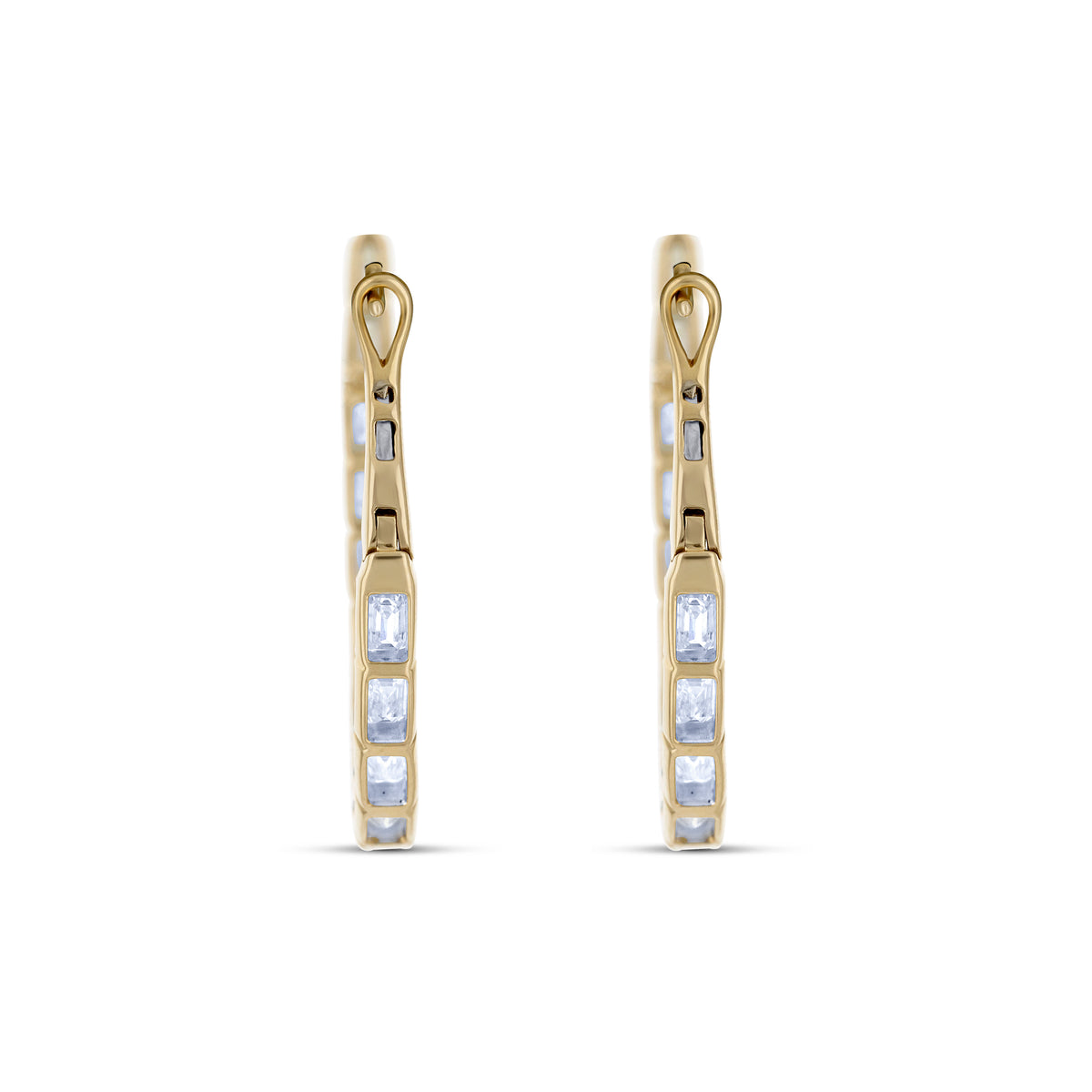 14k Yellow Gold Emerald Diamond Inside Outside Hoop Earrings