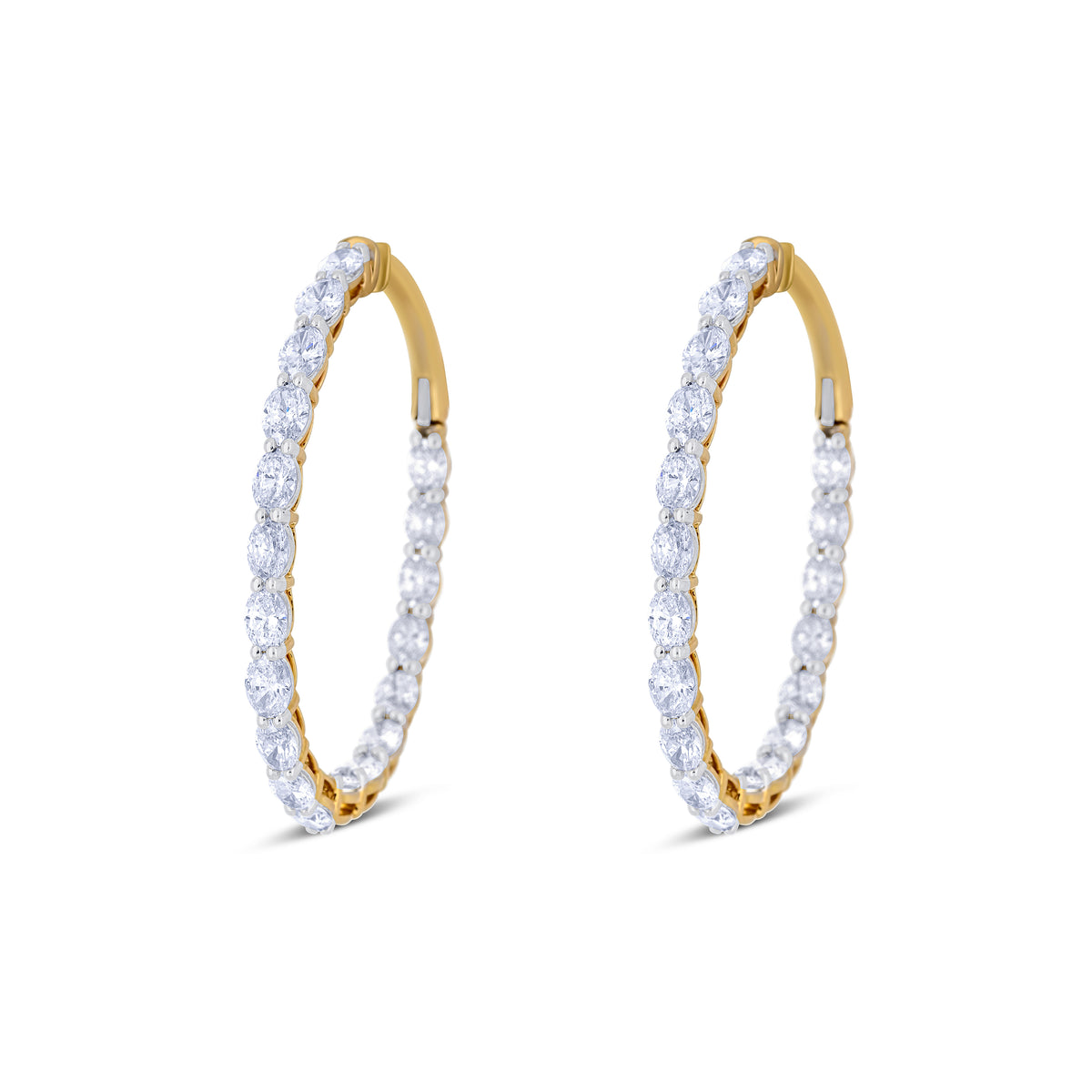 14k Yellow Gold Marquise Diamond Inside Outside Hoop Earrings