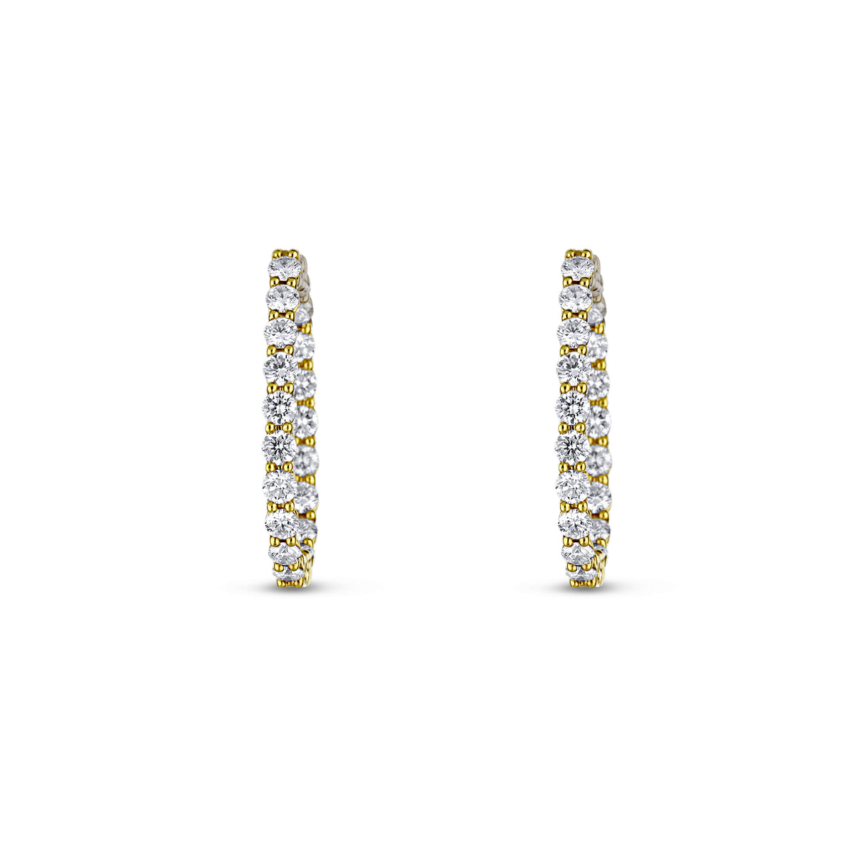 18k Yellow Gold Diamond Inside Outside Shared Prong Hoop Earrings