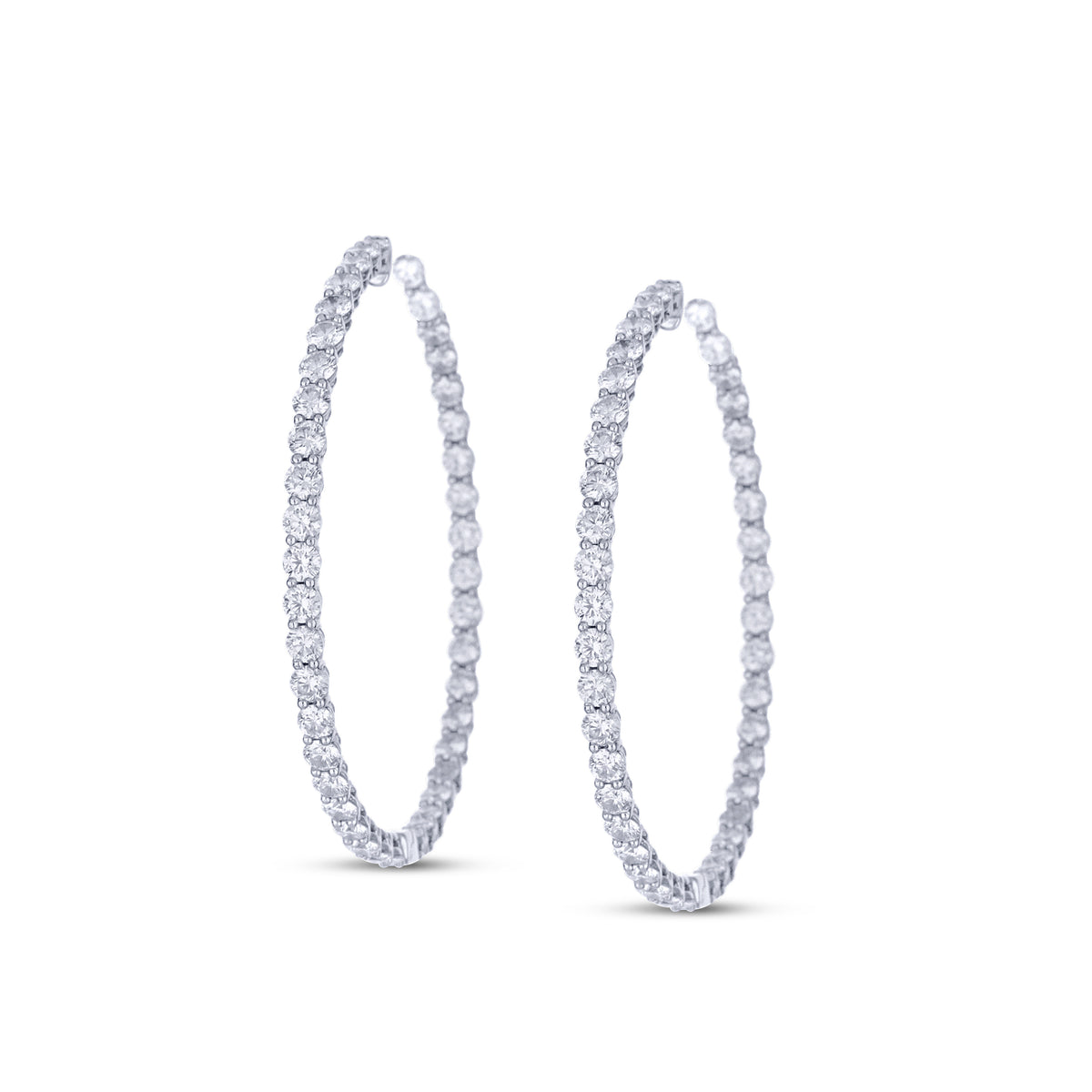 18k White Gold Diamond Inside Outside Shared Prong Hoop Earrings