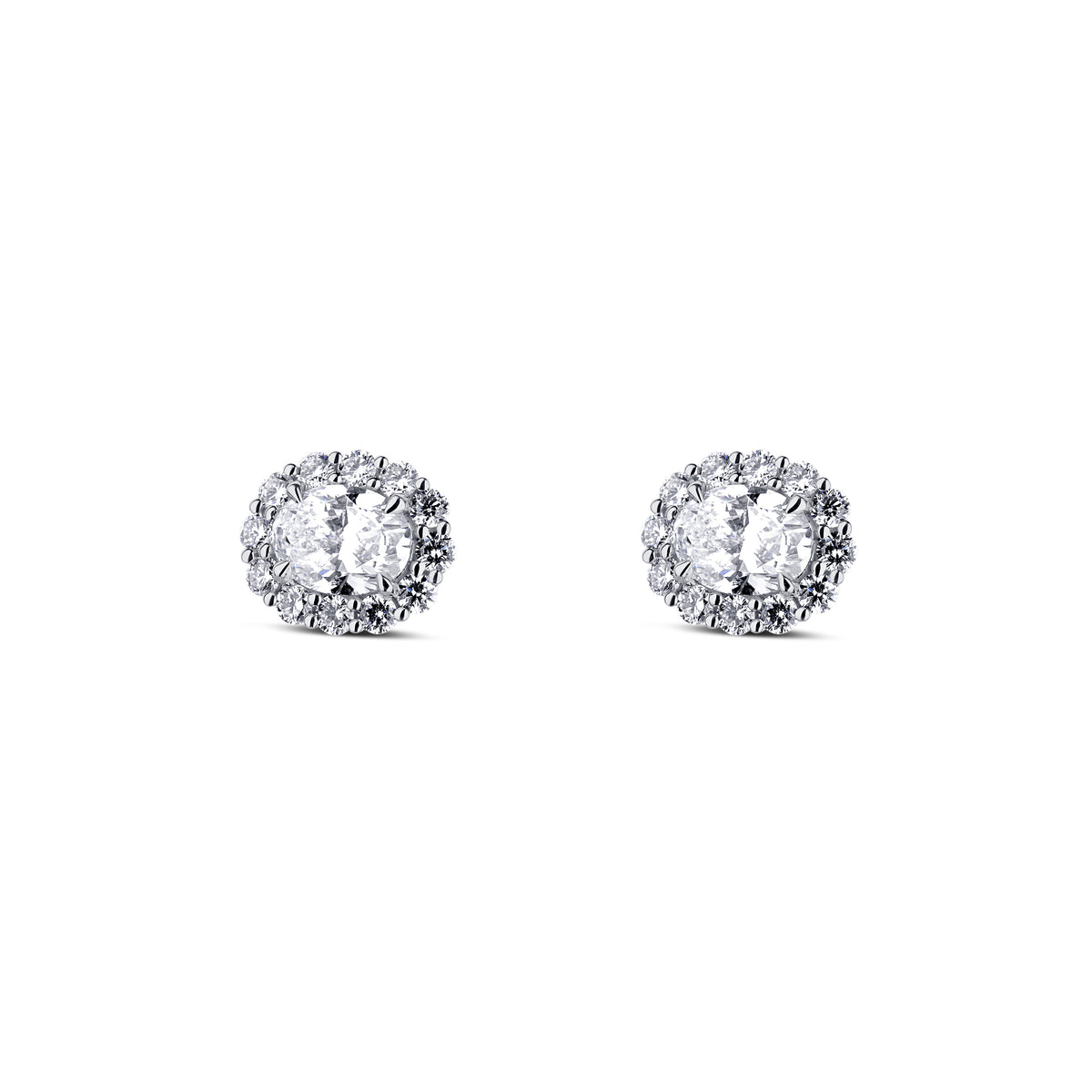 18k White Gold Oval Diamond Halo Earrings