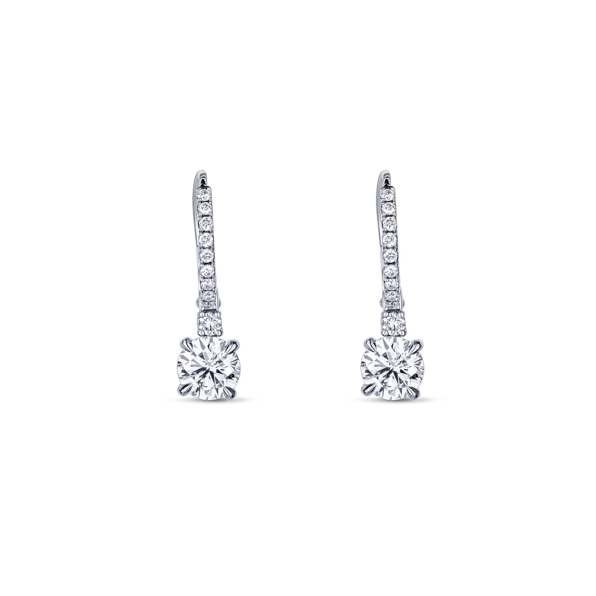 18k White Gold Round Diamond Drop Earrings