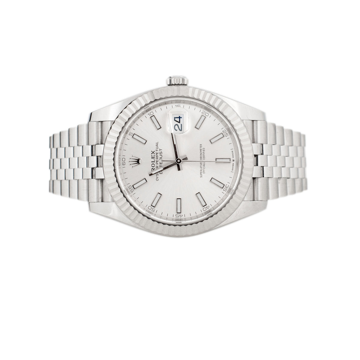Rolex Datejust Stainless Steel Silver Dial Fluted Jubilee 41mm 126334 Full Set