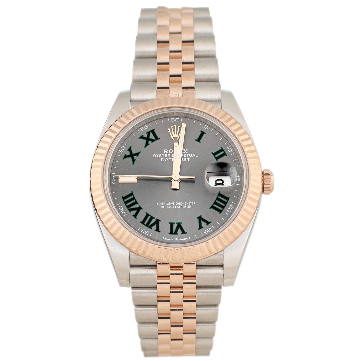 Rolex Datejust 41 Wimbledon Stainless Steel & Rose Gold Gray Dial Fluted Jubilee 41mm 126331 Full Set