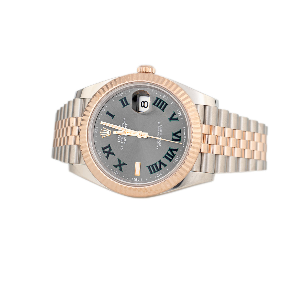 Rolex Datejust 41 Wimbledon Stainless Steel & Rose Gold Gray Dial Fluted Jubilee 41mm 126331 Full Set