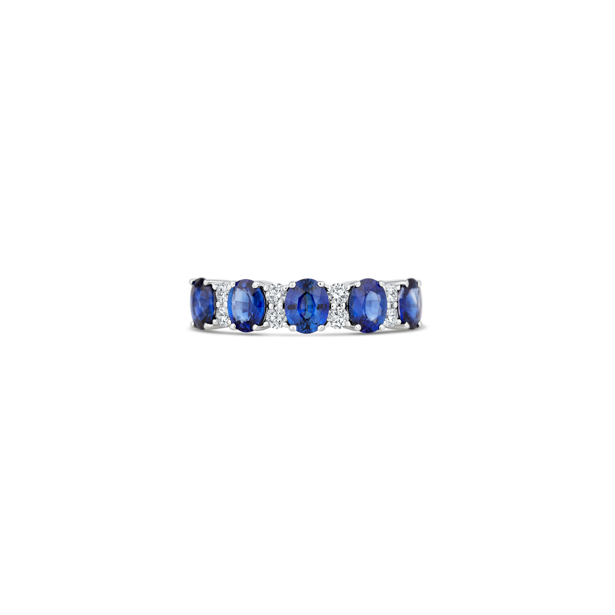 14k White Gold Oval Sapphire and Diamond Alternating Band