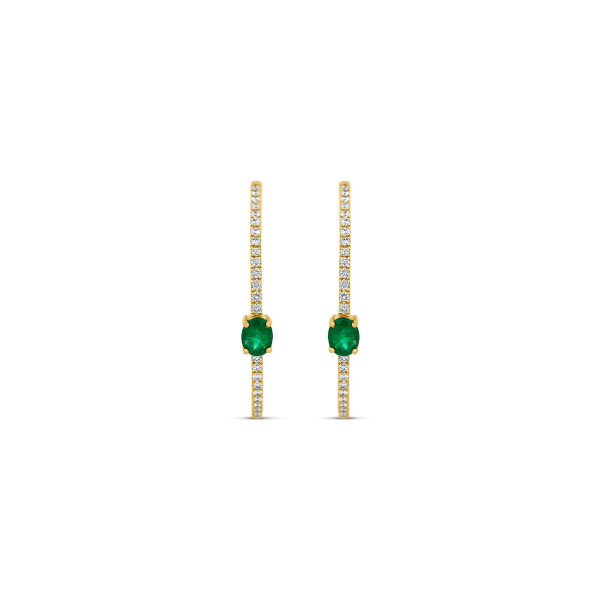 18k Yellow Gold Oval Emerald and Diamond Inside Outside Hoop Earrings
